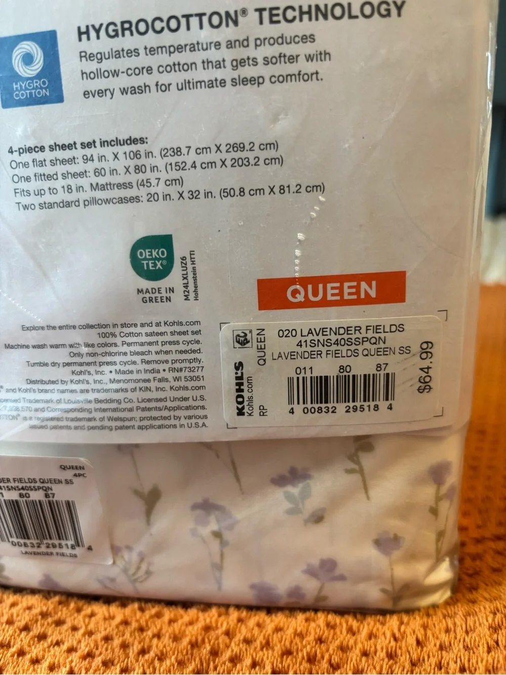 SONOMA Queen Cream Sheet Set with Lavender Floral Print